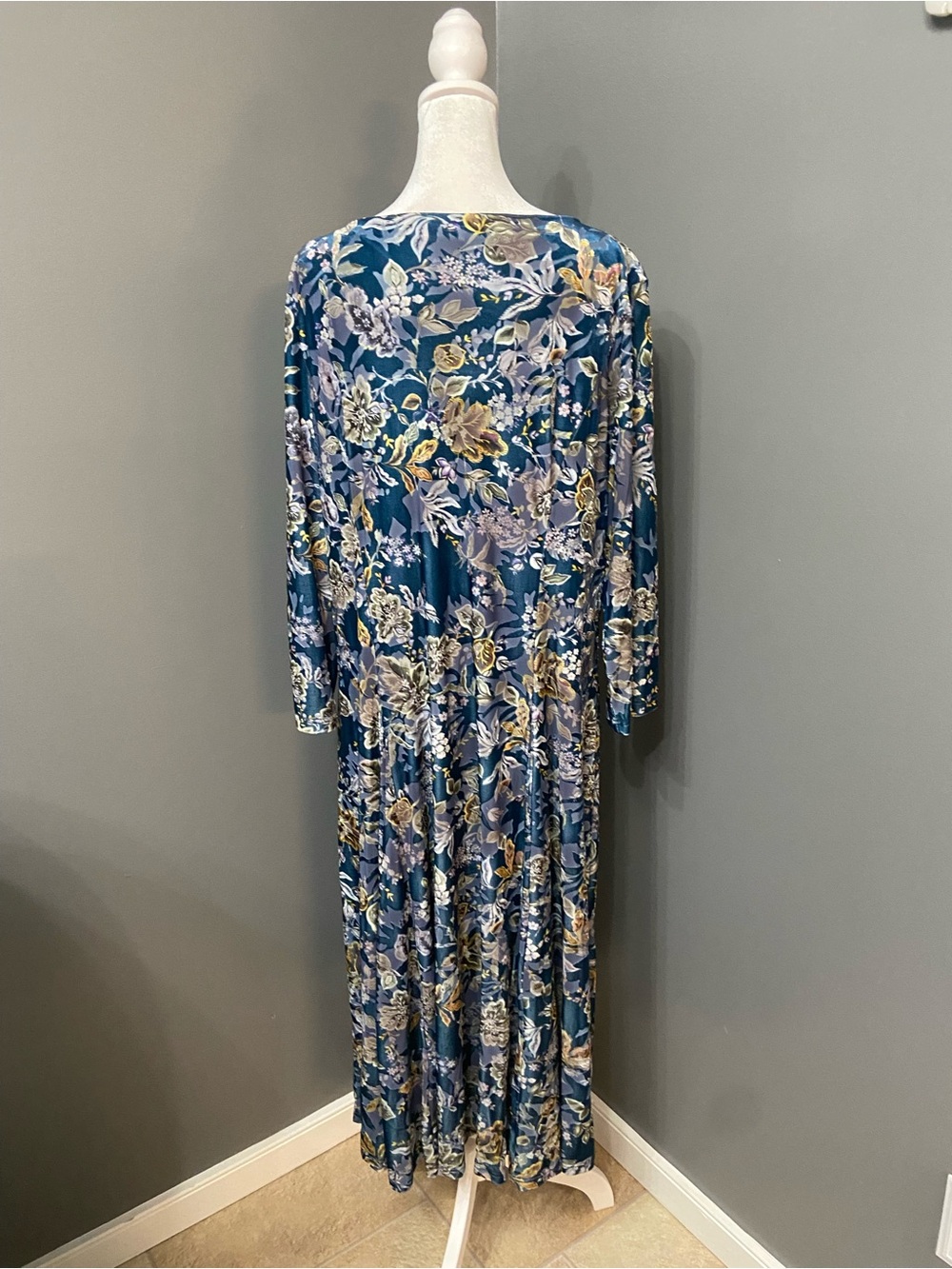 Velvet Burnout Womens 1X Long Sleeve Midi Dress Blue Gray Green Lavender Lined - Picture 3 of 17